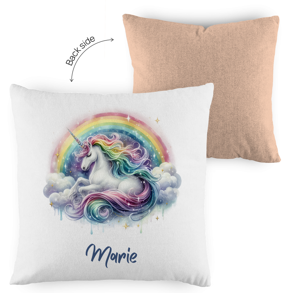 Kopfkissen Einhorn personalisiert mit Wunschname 40x40 cm mit Füllung zweifarbig