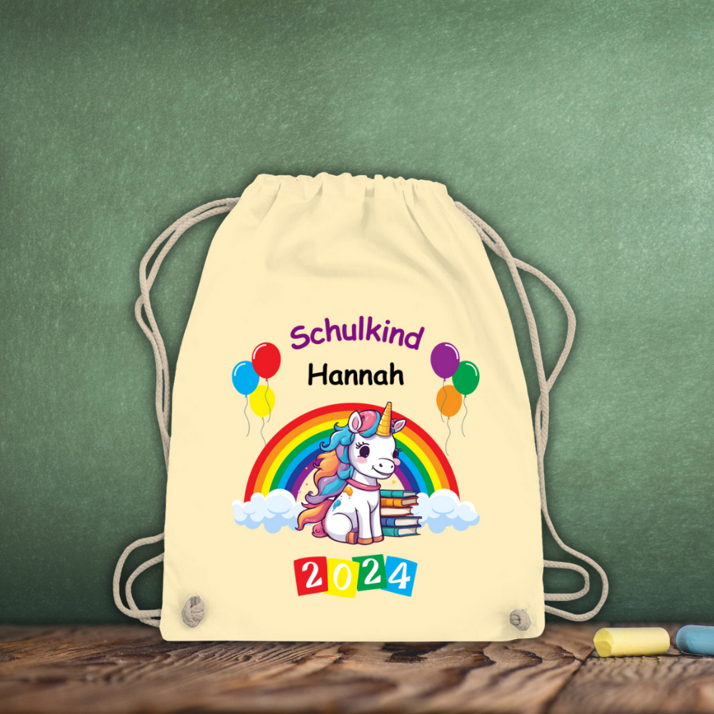Sportbeutel Schule personalisiert Einhorn Mädchen Turnbeutel 37x46 cm