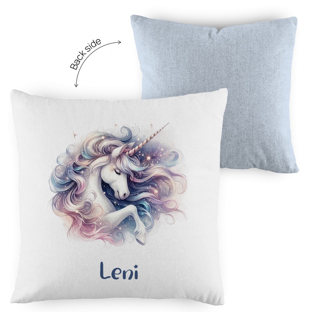Kopfkissen Einhorn personalisiert mit Wunschname 40x40 cm mit Füllung zweifarbig