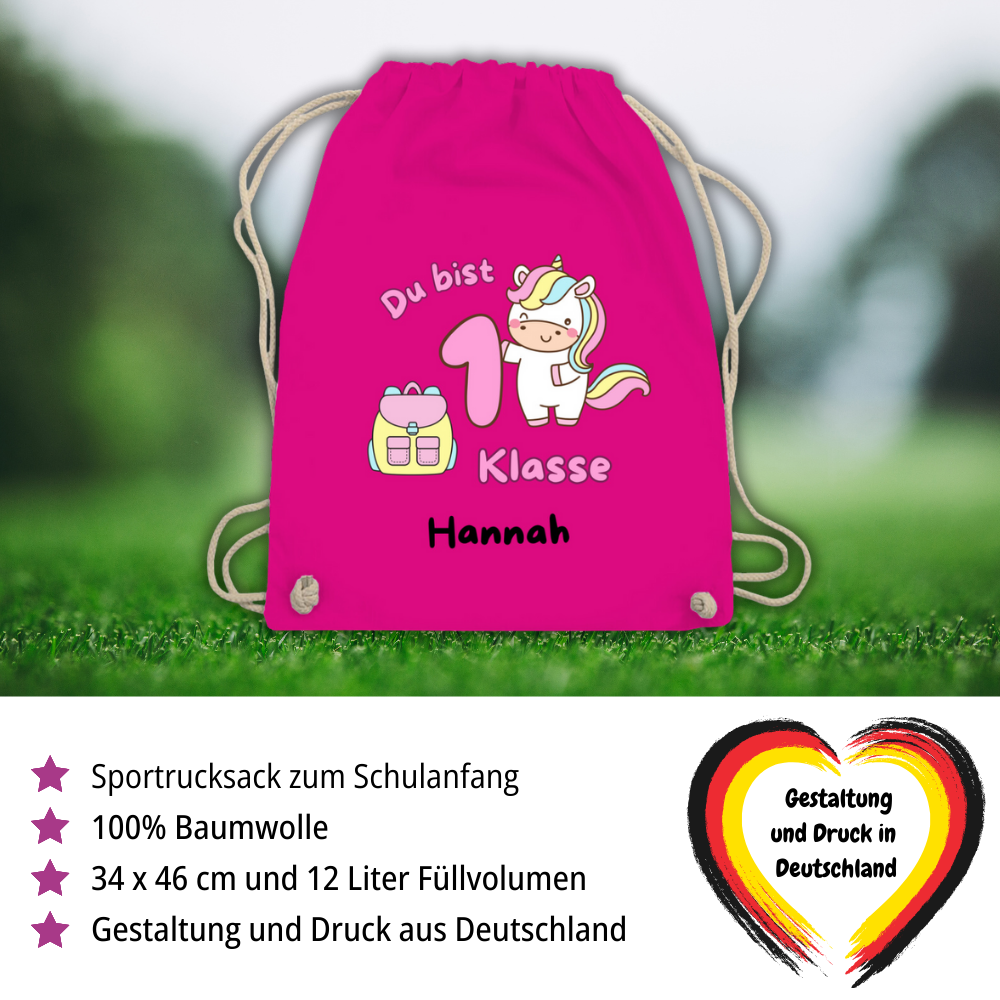 Sportbeutel Schule personalisiert Einhorn Mädchen Turnbeutel 37x46 cm