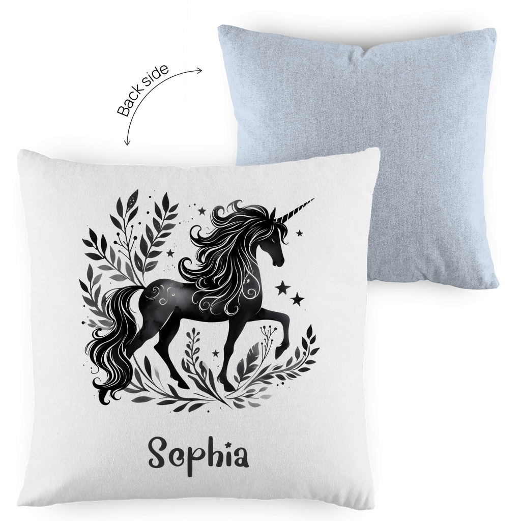 Kopfkissen Einhorn personalisiert mit Wunschname 40x40 cm mit Füllung zweifarbig
