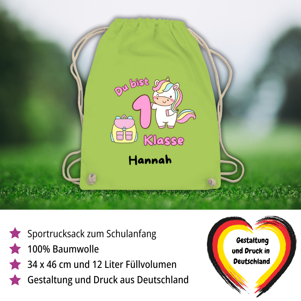 Sportbeutel Schule personalisiert Einhorn Mädchen Turnbeutel 37x46 cm