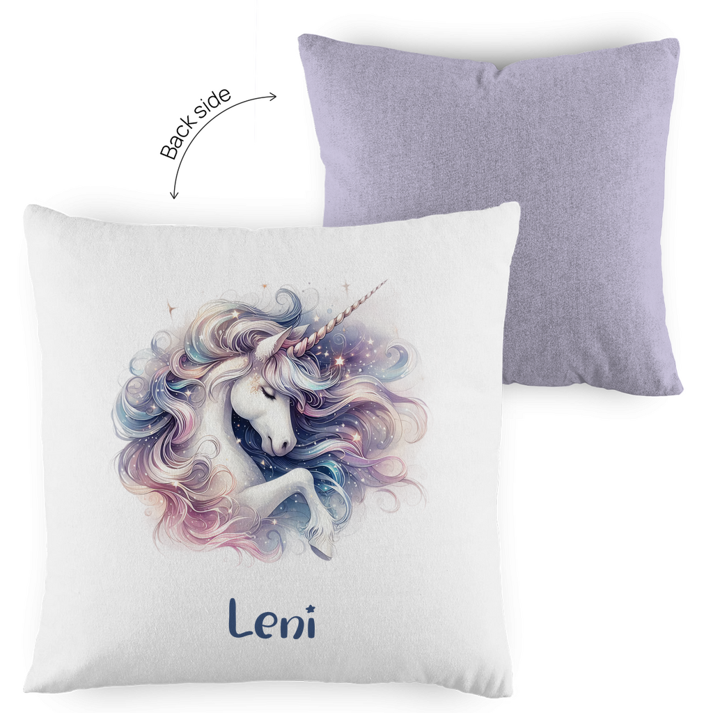Kopfkissen Einhorn personalisiert mit Wunschname 40x40 cm mit Füllung zweifarbig