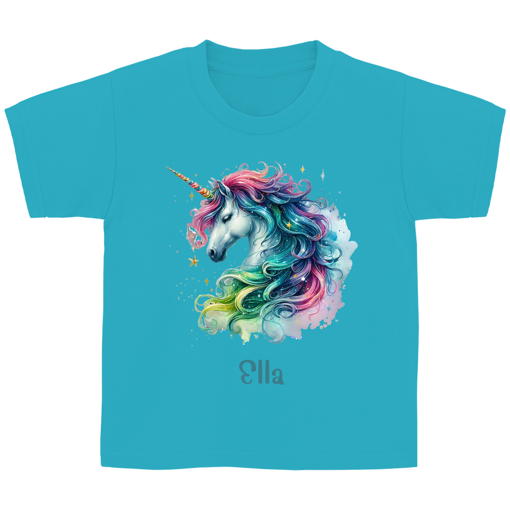 Kinder Basic T-Shirt Einhorn personalisiert mit Wunschname Geschenk Geburtstag
