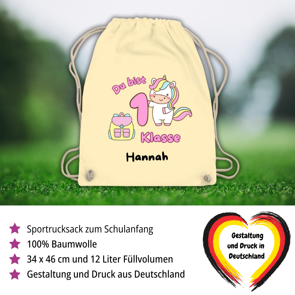 Sportbeutel Schule personalisiert Einhorn Mädchen Turnbeutel 37x46 cm