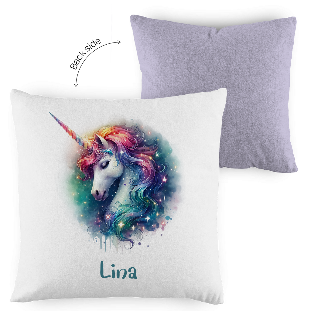 Kopfkissen Einhorn personalisiert mit Wunschname 40x40 cm mit Füllung zweifarbig
