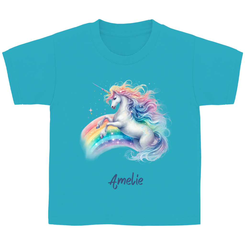 Kinder Basic T-Shirt Einhorn personalisiert mit Wunschname Geschenk Geburtstag