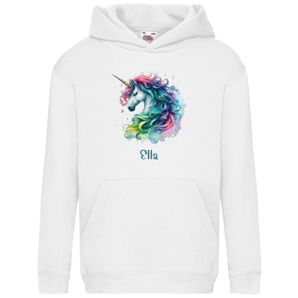 Kids Basic Bio Hoodie Einhorn personalisiert mit Wunschname Geschenk Geburtstag