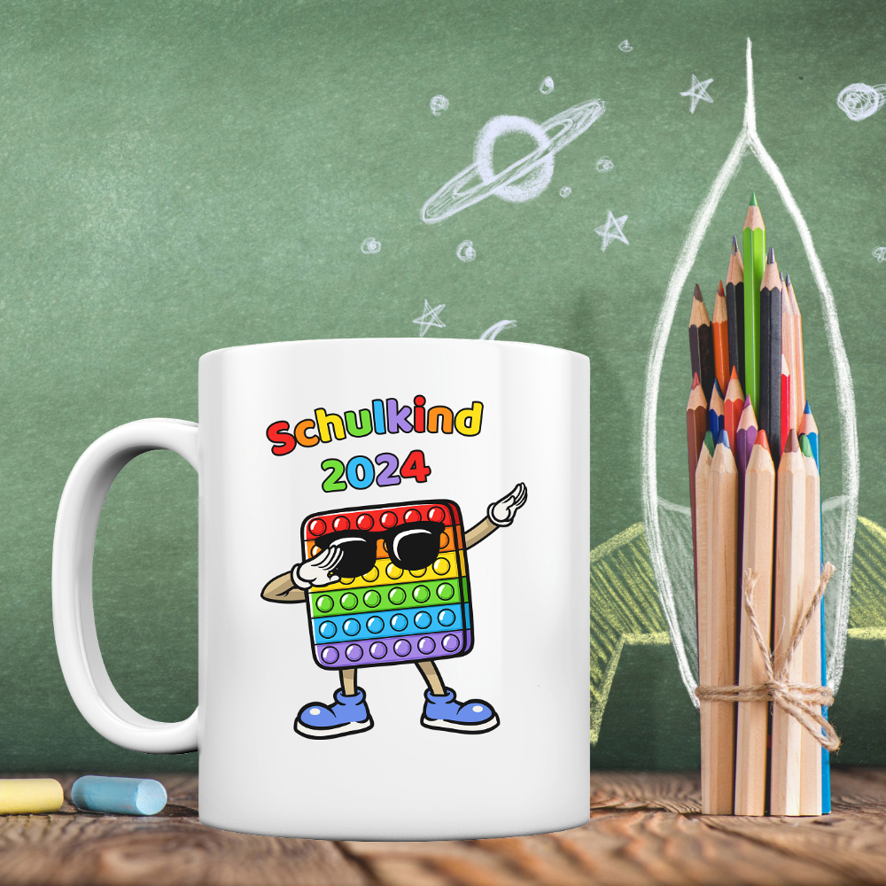 Tasse Schulanfang Pop it Schulkind 2024 Einschulung Junge Mädchen Tasse weiß