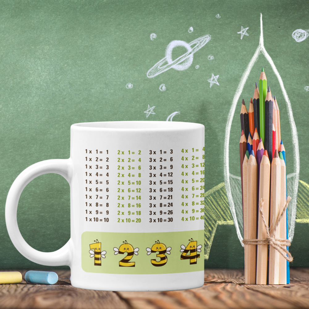Lerntasse Mathe 1x1 Bienen Zahlen Tasse Lernhilfe Schulkind Junge Mädchen