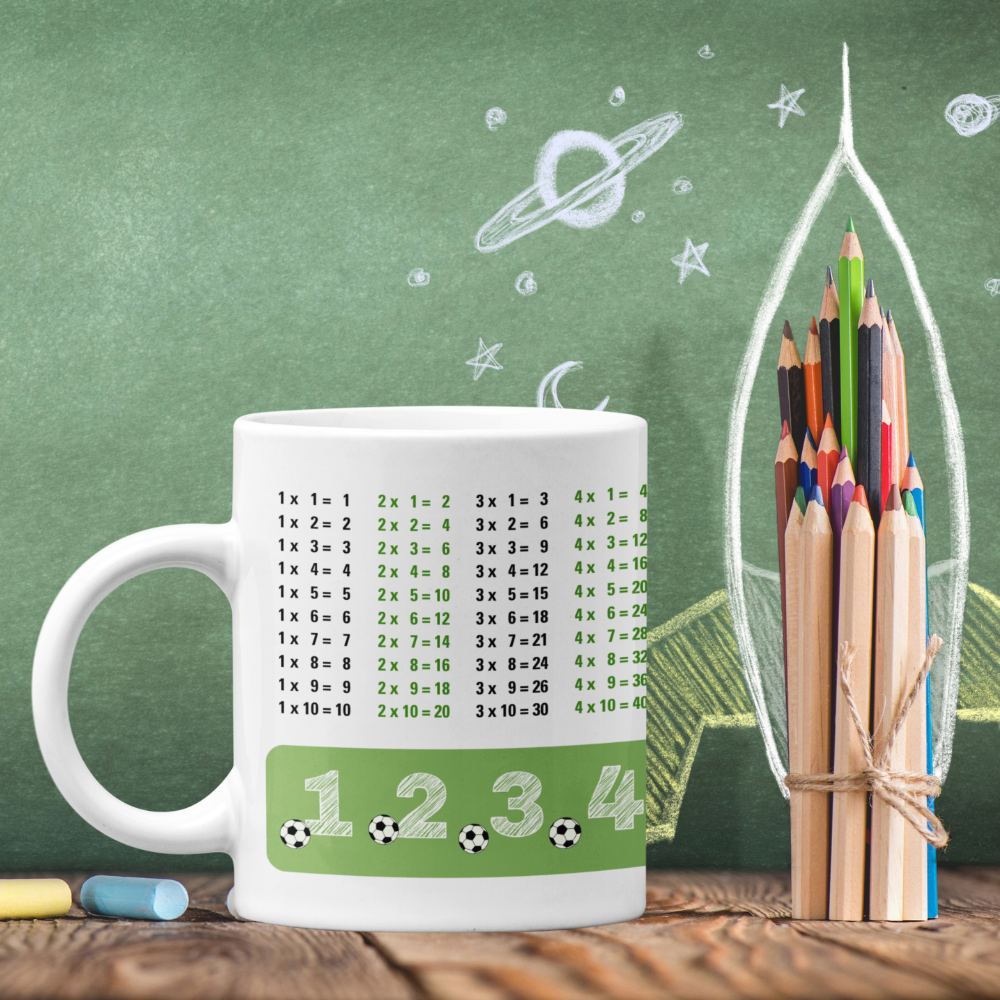 Lerntasse Mathe 1x1 Fußball Zahlen Tasse Lernhilfe Schulkind Junge Mädchen