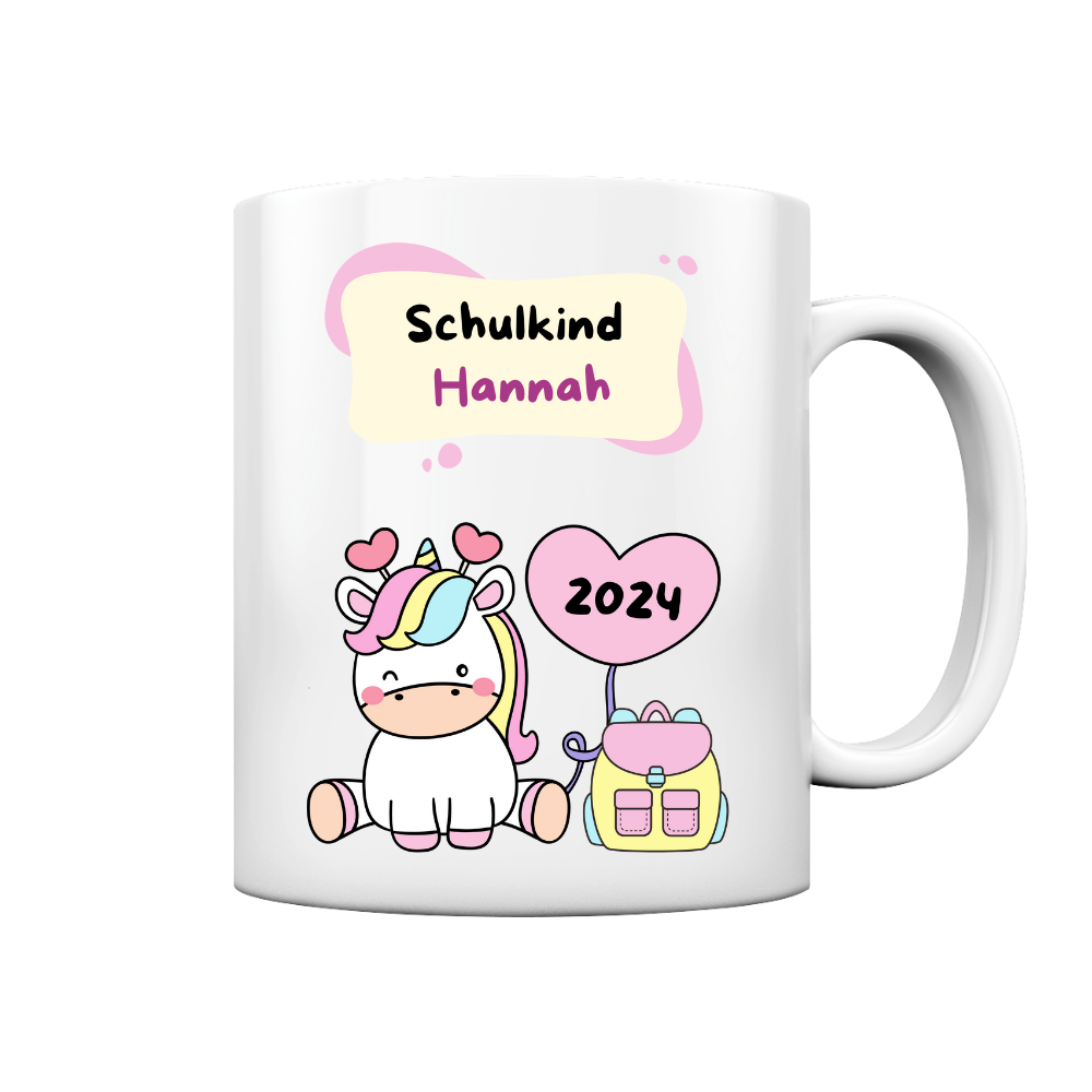 Personalisierte Tasse Schulanfang Einhorn Wunschname Einschulung Mädchen