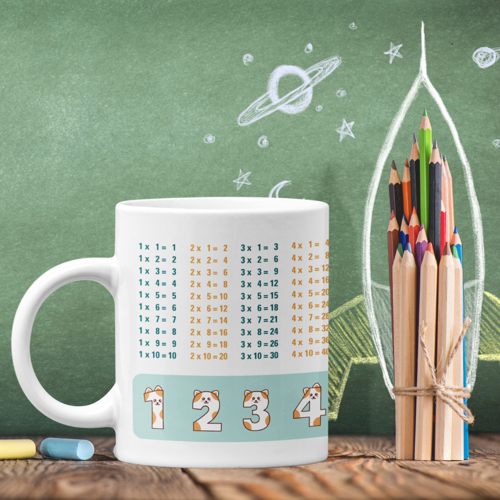 Lerntasse Mathe 1x1 Katzen Zahlen Tasse Lernhilfe Schulkind Junge Mädchen