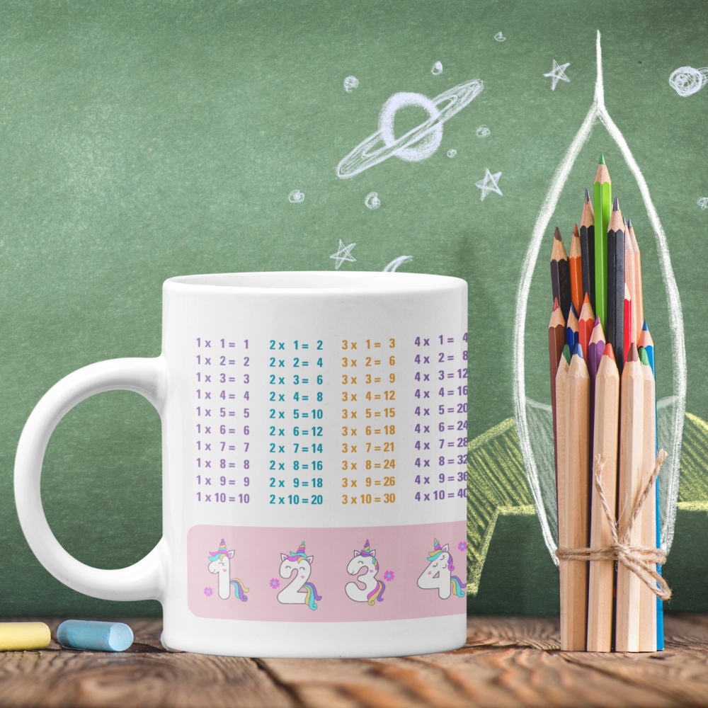 Lerntasse Mathe 1x1 Einhorn Zahlen Tasse Lernhilfe Schulkind Mädchen