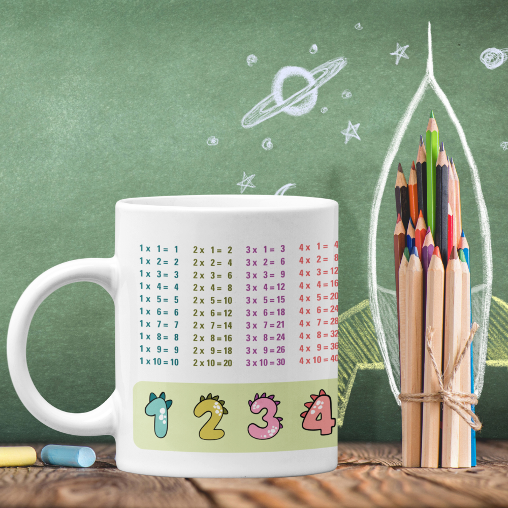 Lerntasse Mathe 1x1 Dinosaurier Zahlen Tasse Lernhilfe Schulkind Junge Mädchen