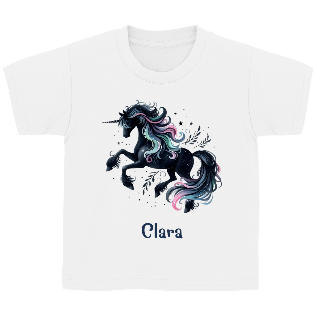 Kinder Basic T-Shirt Einhorn personalisiert mit Wunschname Geschenk Geburtstag