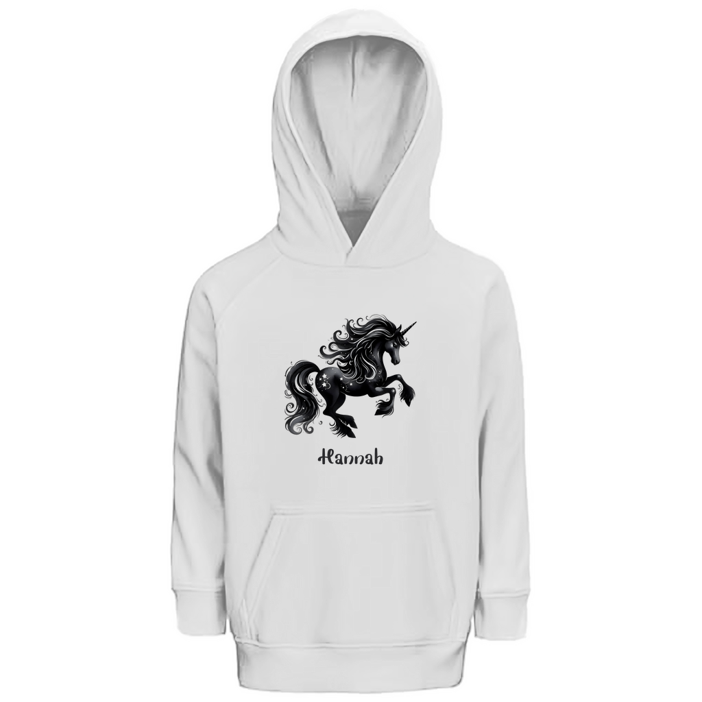 Kinder Premium Bio Hoodie Einhorn personalisiert mit Wunschname Geschenk