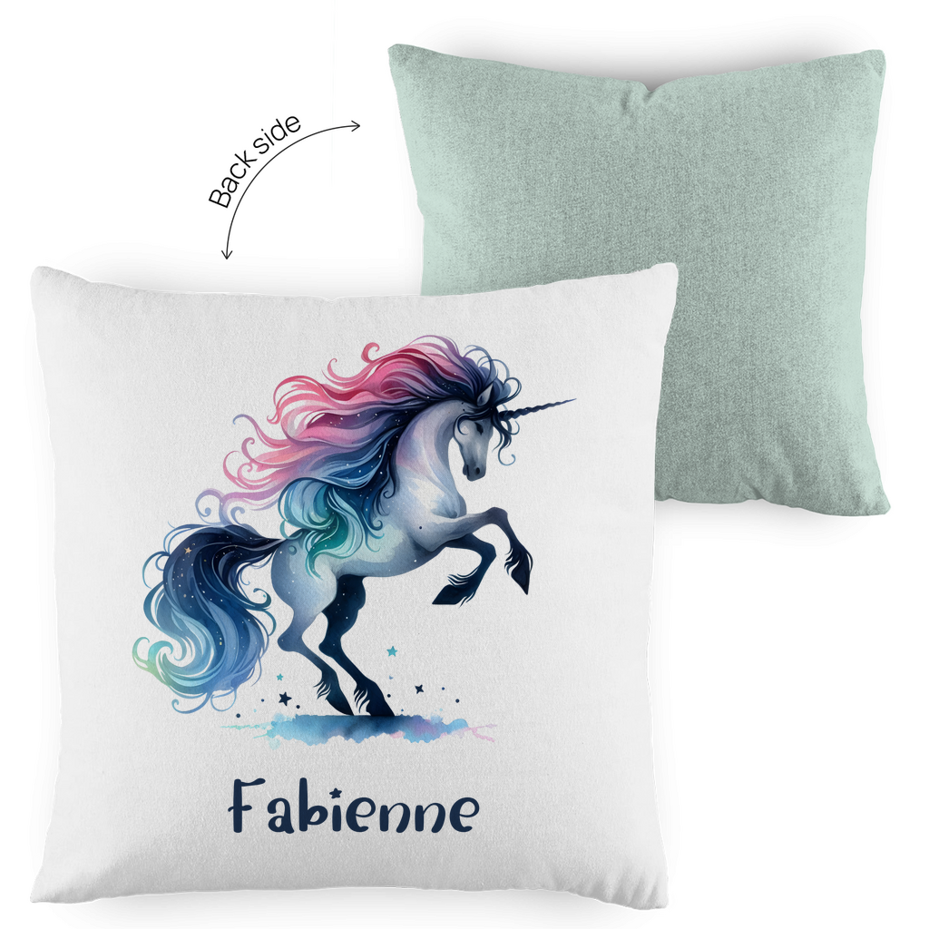 Kopfkissen Einhorn personalisiert mit Wunschname 40x40 cm mit Füllung zweifarbig