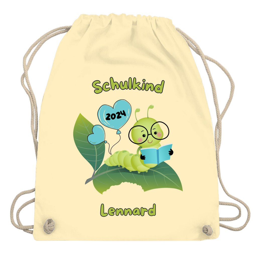 Sportbeutel Schule personalisiert Bücherwurm Mädchen Junge Turnbeutel 37x46 cm