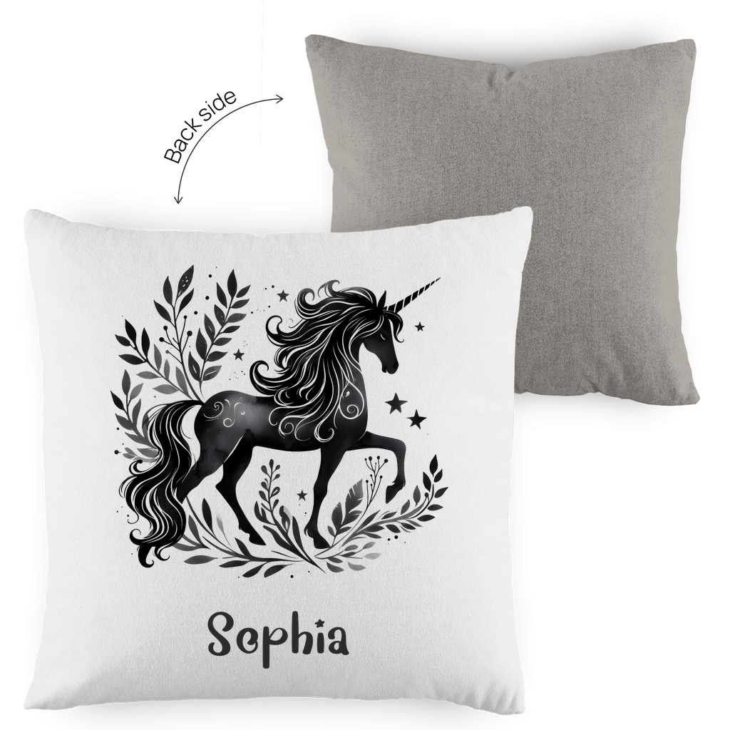 Kopfkissen Einhorn personalisiert mit Wunschname 40x40 cm mit Füllung zweifarbig
