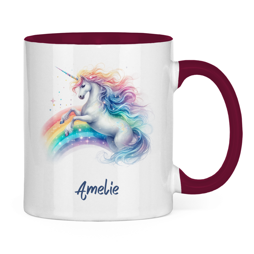 Tasse zweifarbig Einhorn personalisiert mit Wunschname Geschenk Geburtstag