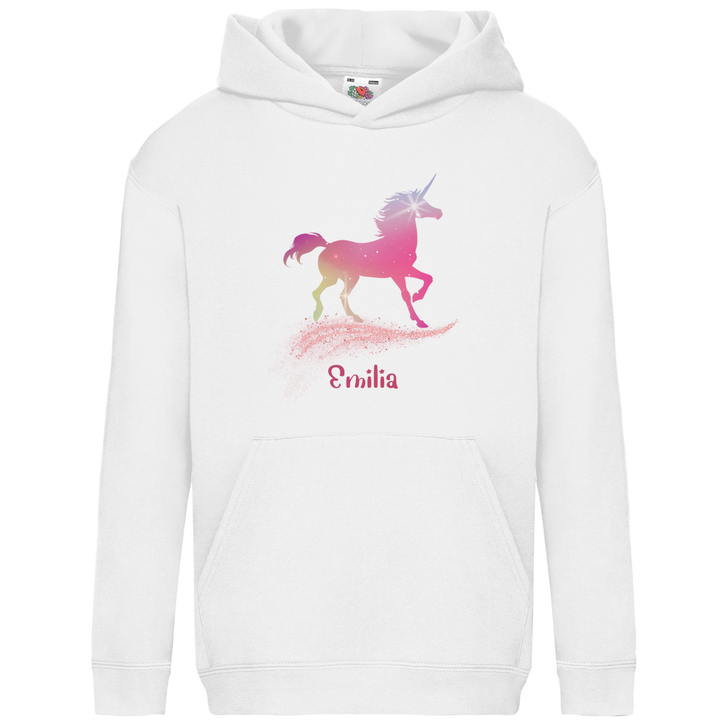 Kids Basic Bio Hoodie Einhorn personalisiert mit Wunschname Geschenk Geburtstag