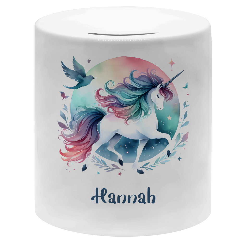 Spardose für Kinder Einhorn personalisiert mit Wunschname Geschenk Geburtstag
