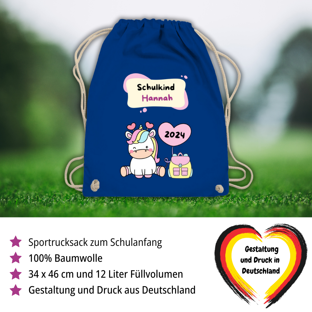 Sportbeutel Schule personalisiert Einhorn Mädchen Turnbeutel 37x46 cm