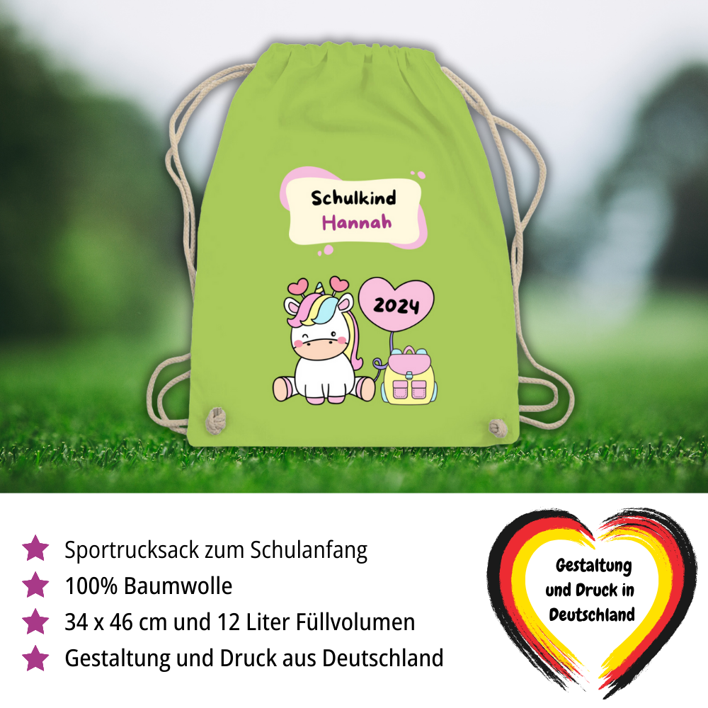 Sportbeutel Schule personalisiert Einhorn Mädchen Turnbeutel 37x46 cm