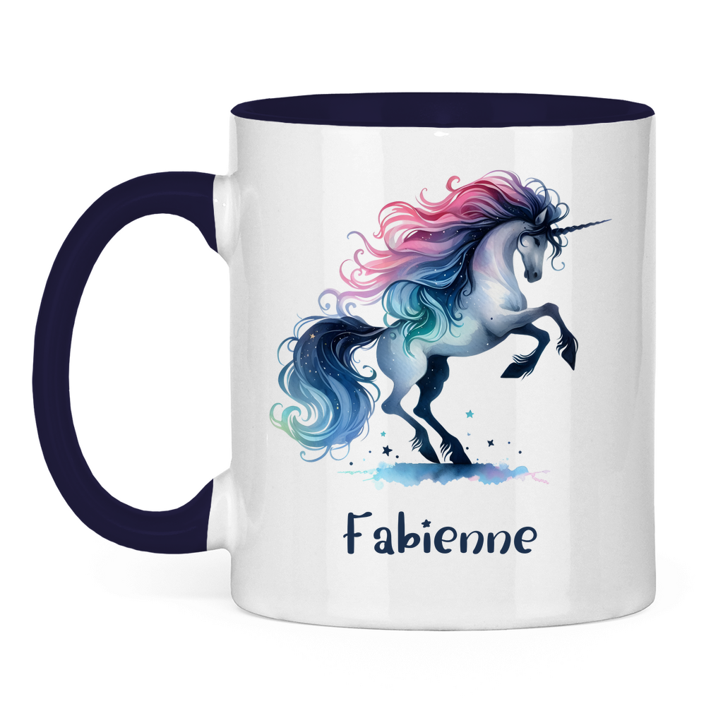 Tasse zweifarbig Einhorn personalisiert mit Wunschname Geschenk Geburtstag
