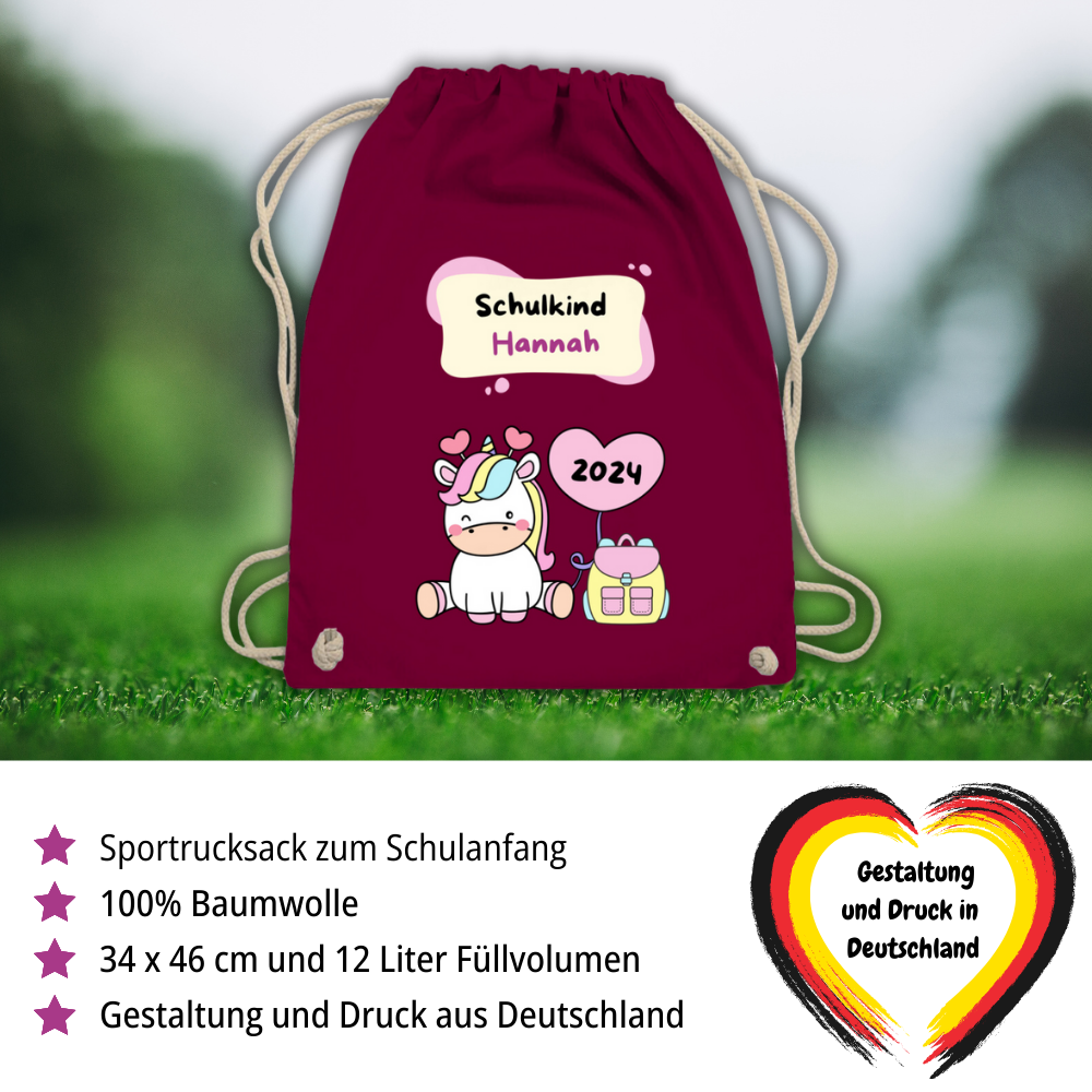 Sportbeutel Schule personalisiert Einhorn Mädchen Turnbeutel 37x46 cm