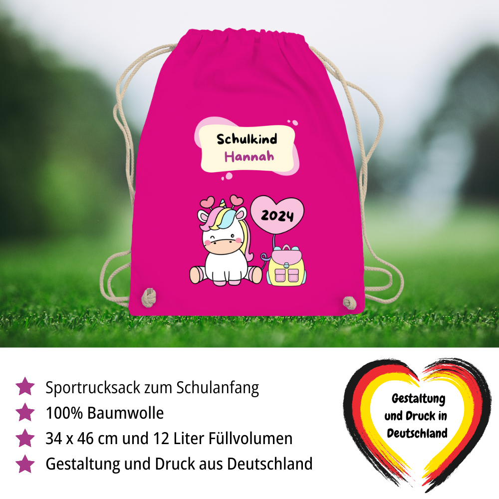 Sportbeutel Schule personalisiert Einhorn Mädchen Turnbeutel 37x46 cm