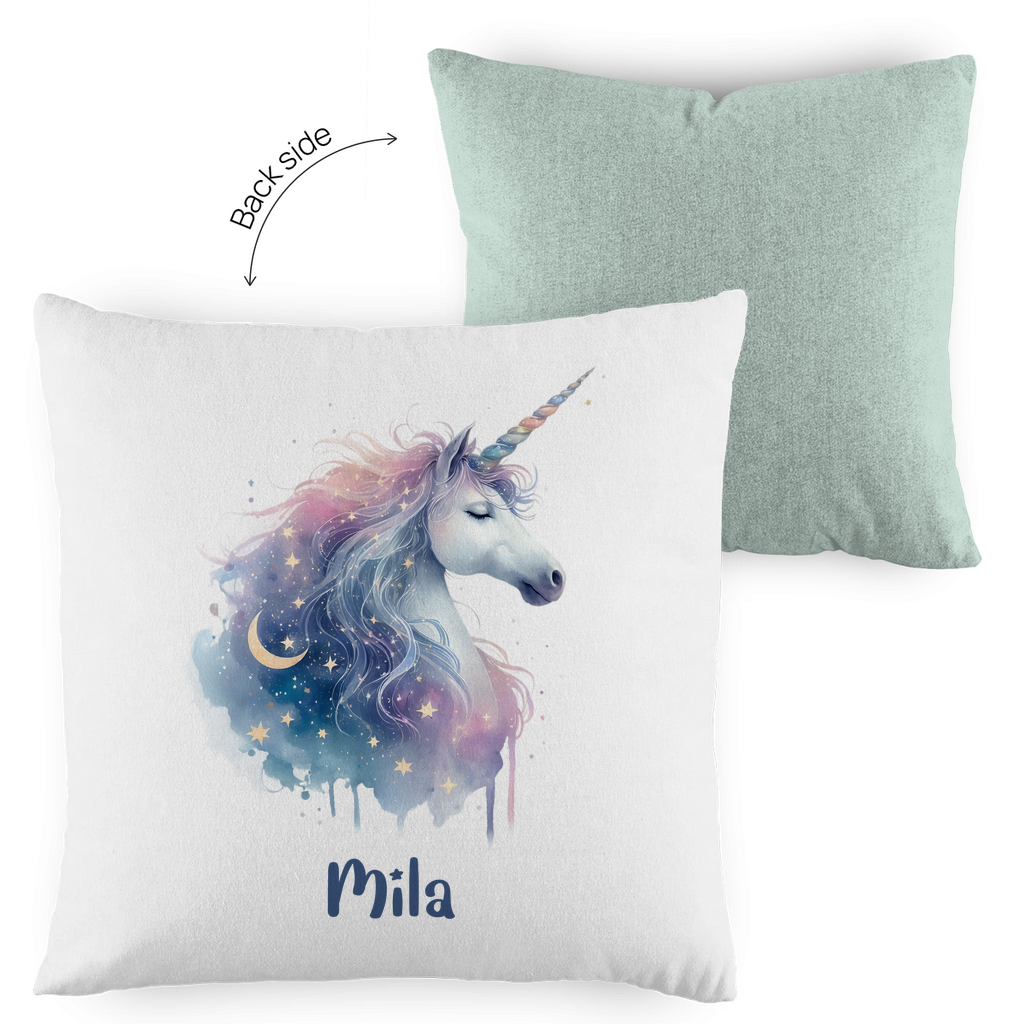 Kopfkissen Einhorn personalisiert mit Wunschname 40x40 cm mit Füllung zweifarbig