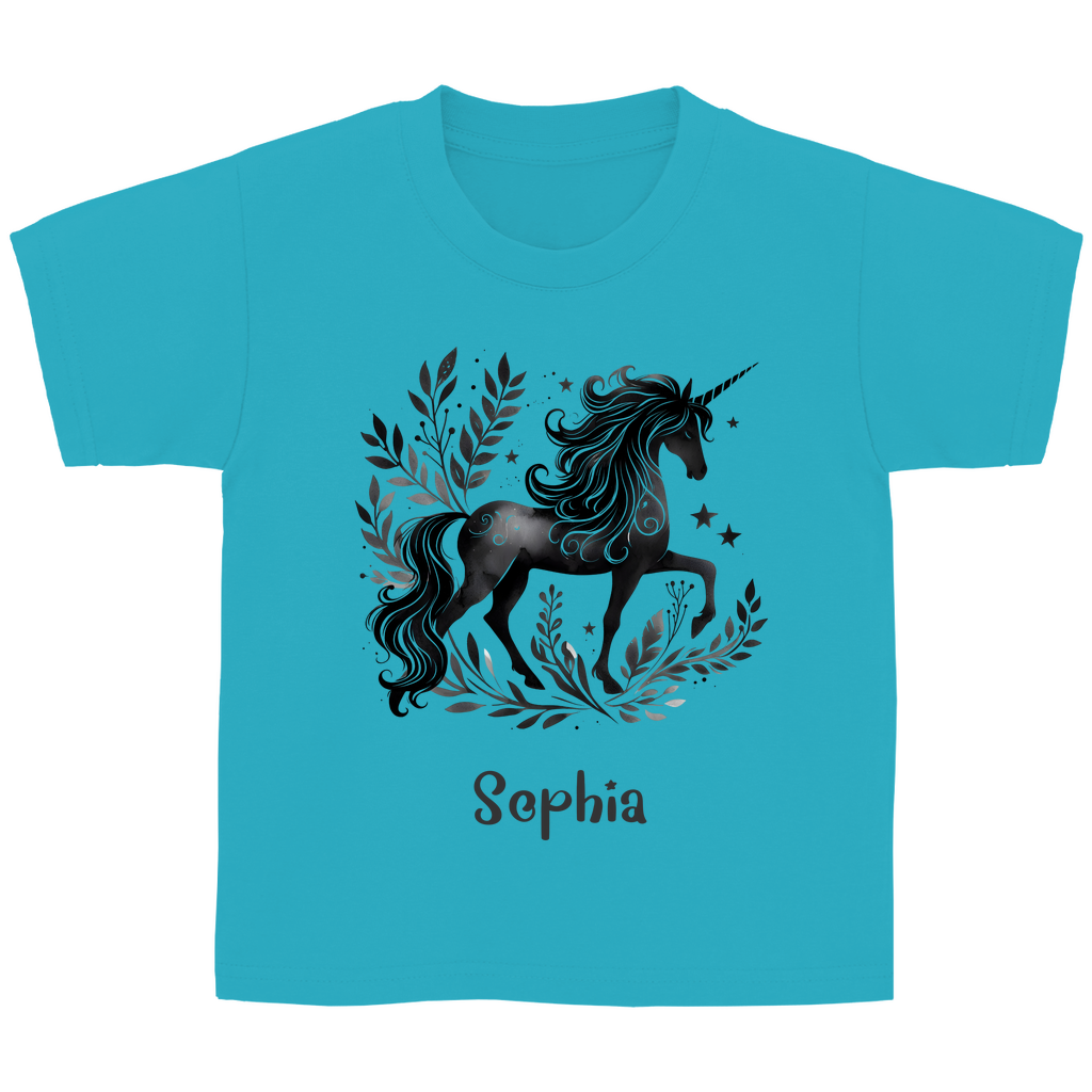 Kinder Basic T-Shirt Einhorn personalisiert mit Wunschname Geschenk Geburtstag