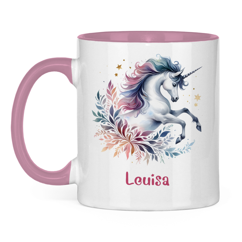 Tasse zweifarbig Einhorn personalisiert mit Wunschname Geschenk Geburtstag
