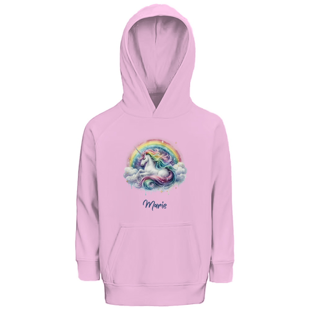 Kinder Premium Bio Hoodie Einhorn personalisiert mit Wunschname Geschenk