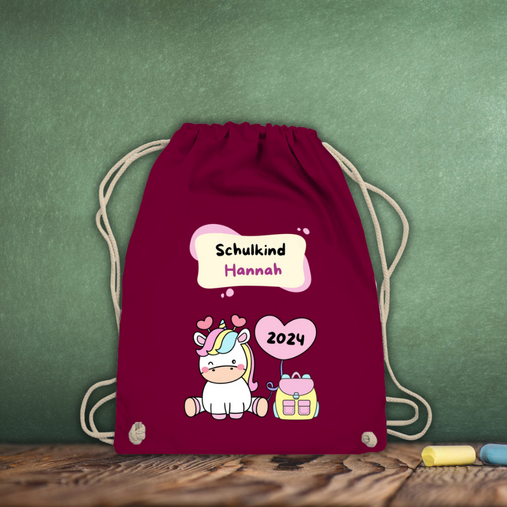 Sportbeutel Schule personalisiert Einhorn Mädchen Turnbeutel 37x46 cm
