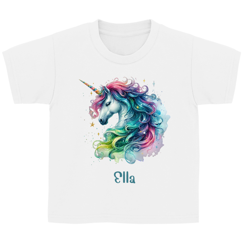 Kinder Basic T-Shirt Einhorn personalisiert mit Wunschname Geschenk Geburtstag