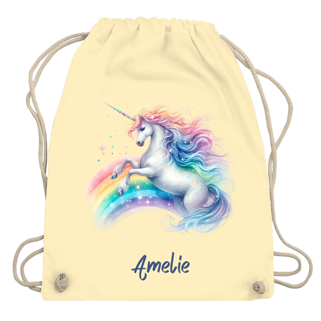 Turnbeutel Einhorn personalisiert mit Wunschname Geschenk Geburtstag