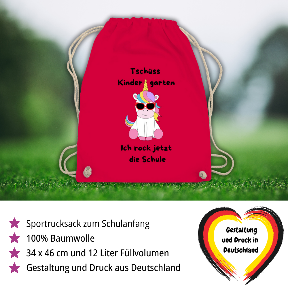 Sportbeutel Schule Einhorn Tschüss Kindergarten Mädchen Turnbeutel 37x46 cm