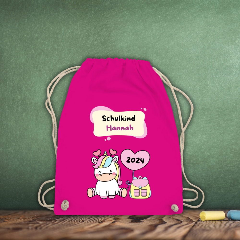 Sportbeutel Schule personalisiert Einhorn Mädchen Turnbeutel 37x46 cm