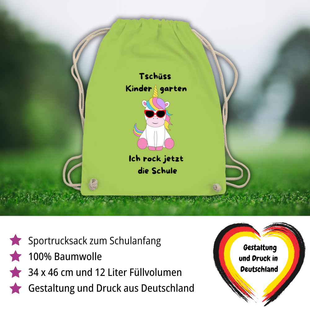 Sportbeutel Schule Einhorn Tschüss Kindergarten Mädchen Turnbeutel 37x46 cm