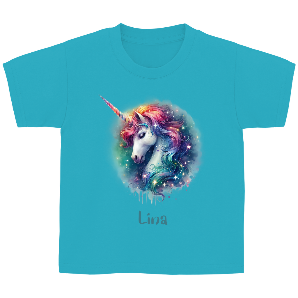 Kinder Basic T-Shirt Einhorn personalisiert mit Wunschname Geschenk Geburtstag