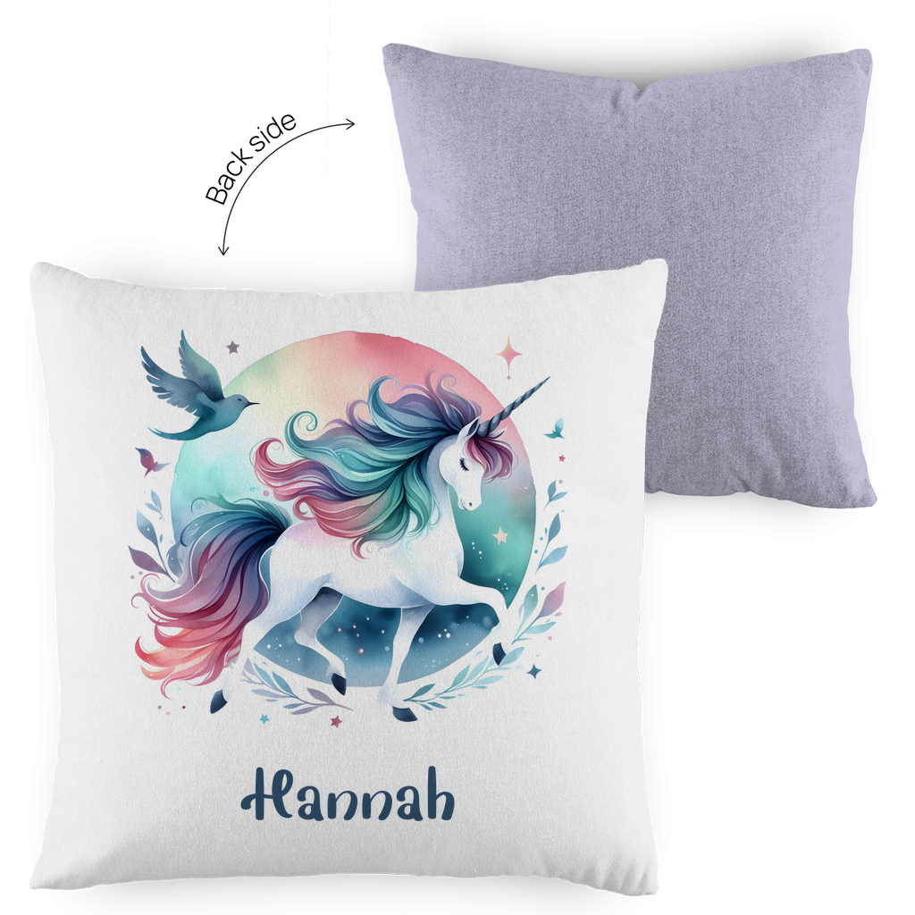 Kopfkissen Einhorn personalisiert mit Wunschname 40x40 cm mit Füllung zweifarbig