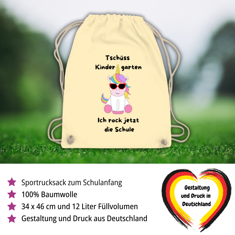 Sportbeutel Schule Einhorn Tschüss Kindergarten Mädchen Turnbeutel 37x46 cm