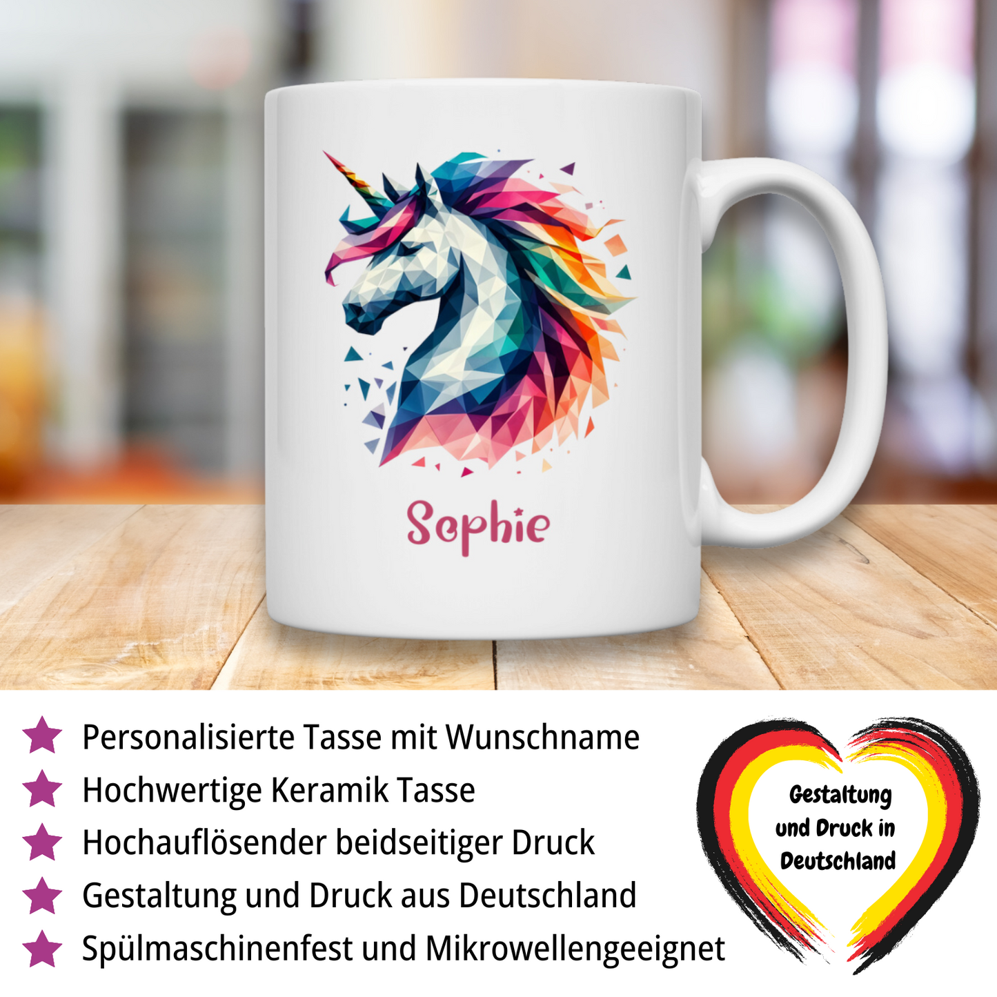 Tasse weiß Einhorn personalisiert mit Wunschname Geschenk Geburtstag