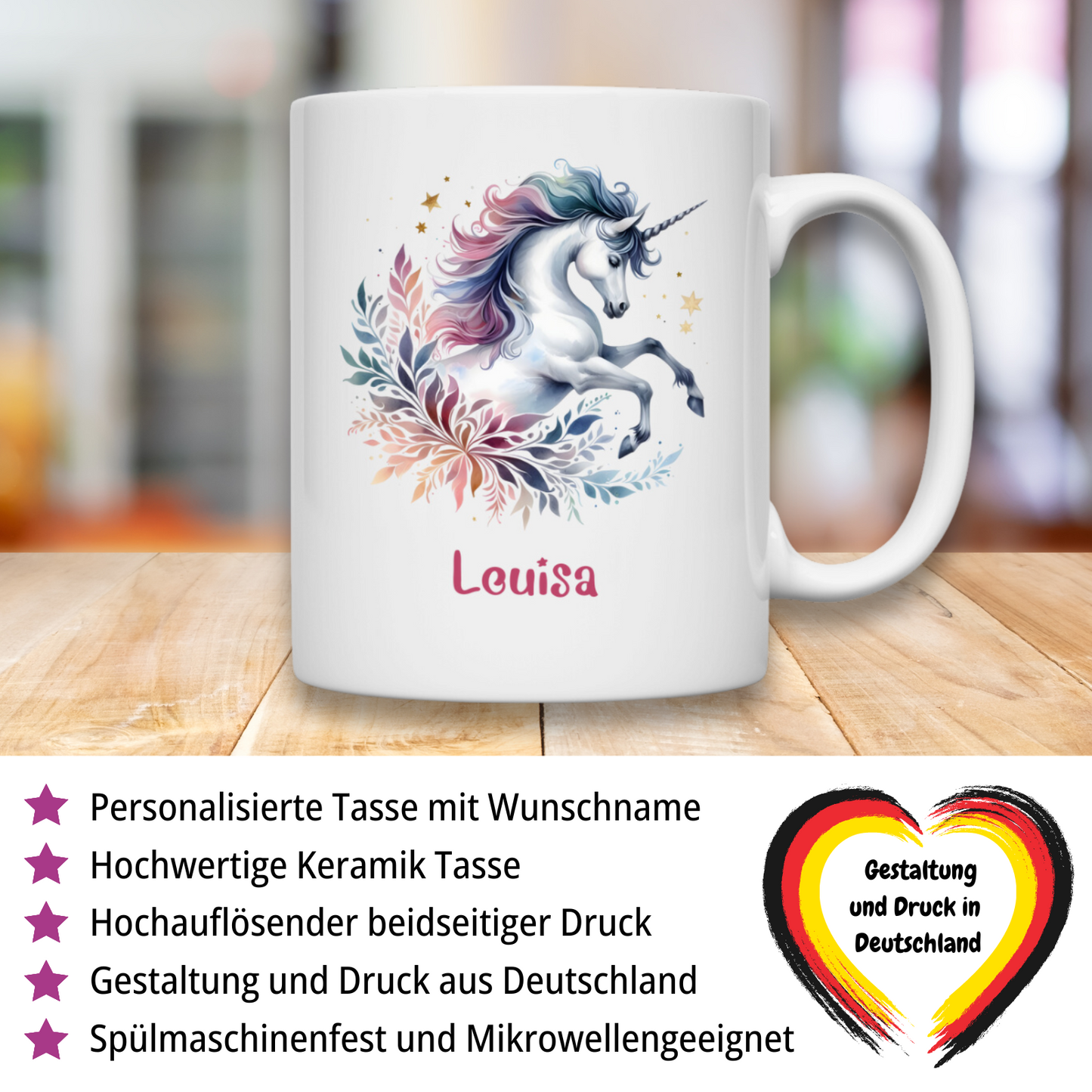 Tasse weiß Einhorn personalisiert mit Wunschname Geschenk Geburtstag