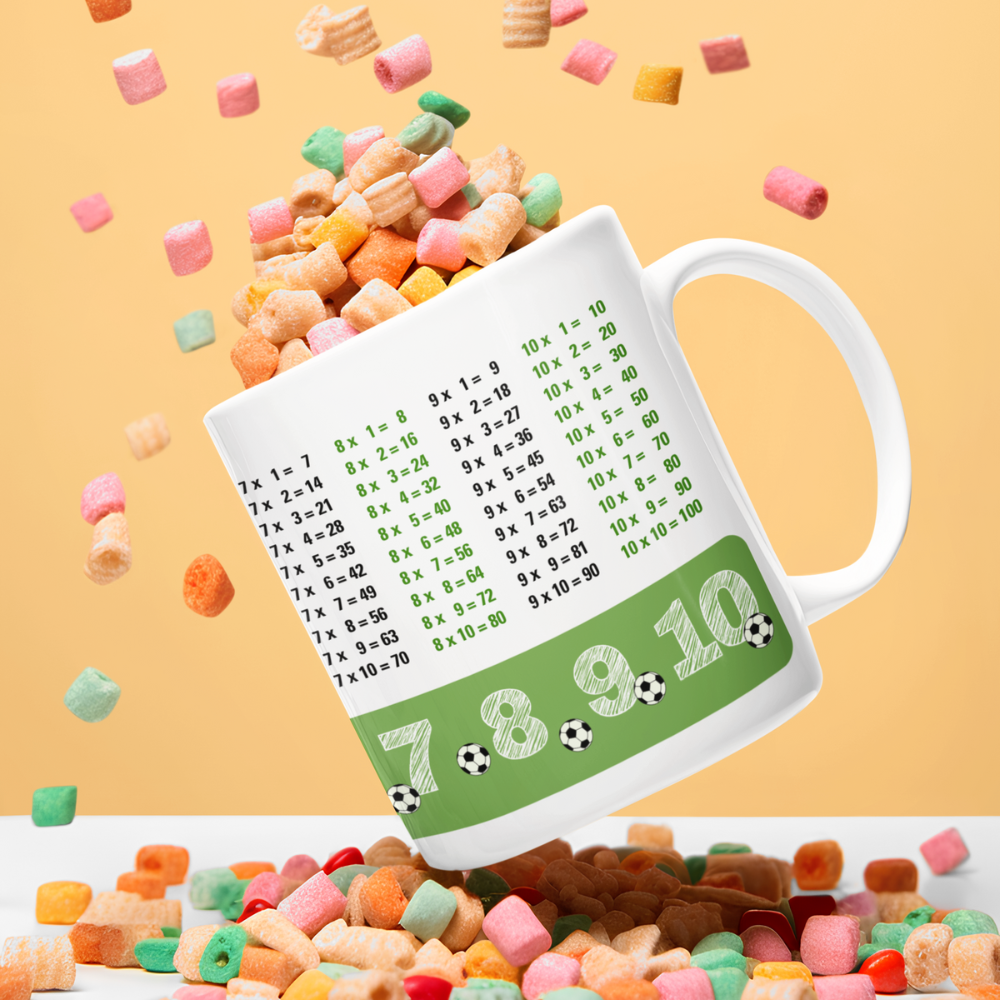 Lerntasse Mathe 1x1 Fußball Zahlen Tasse Lernhilfe Schulkind Junge Mädchen
