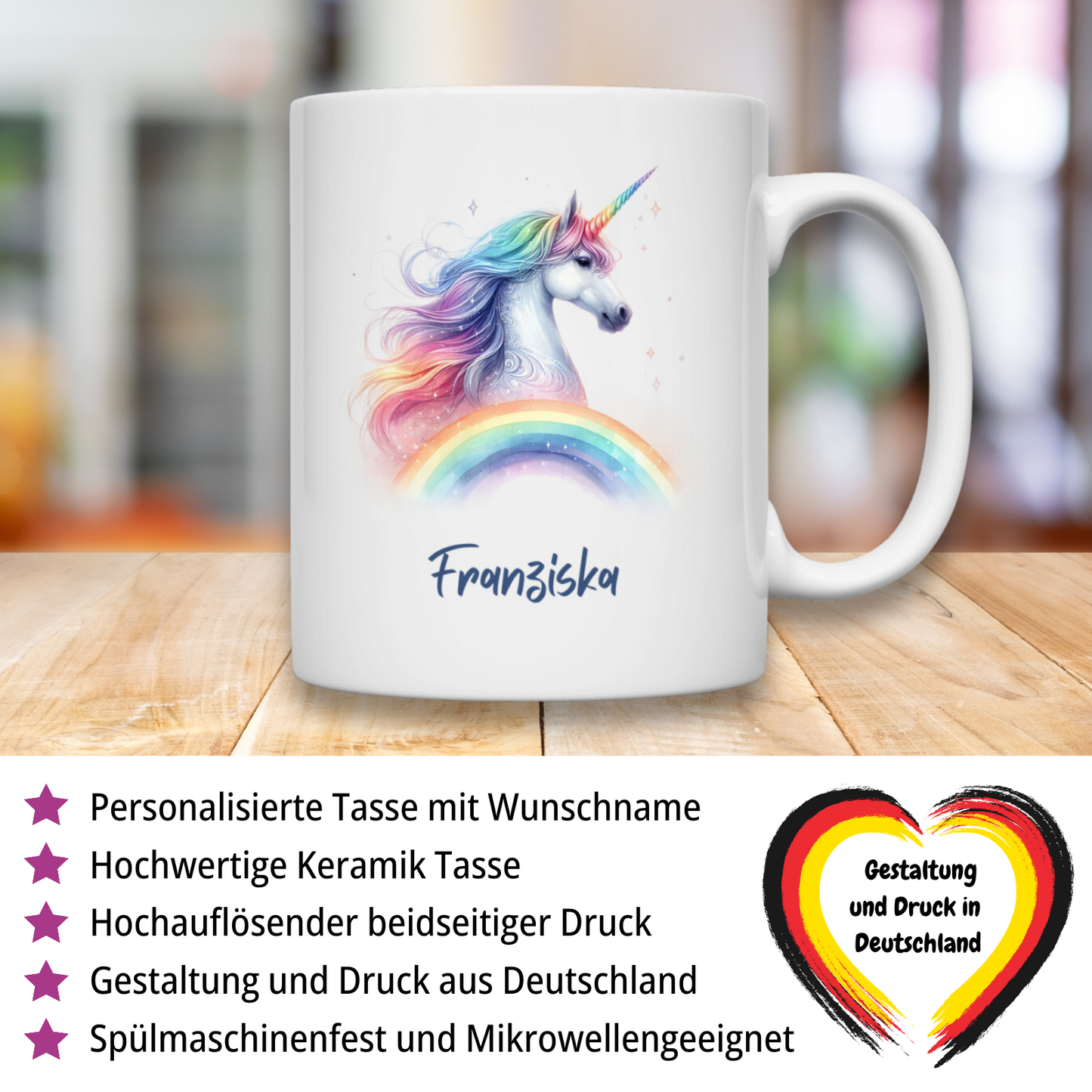 Tasse weiß Einhorn personalisiert mit Wunschname Geschenk Geburtstag