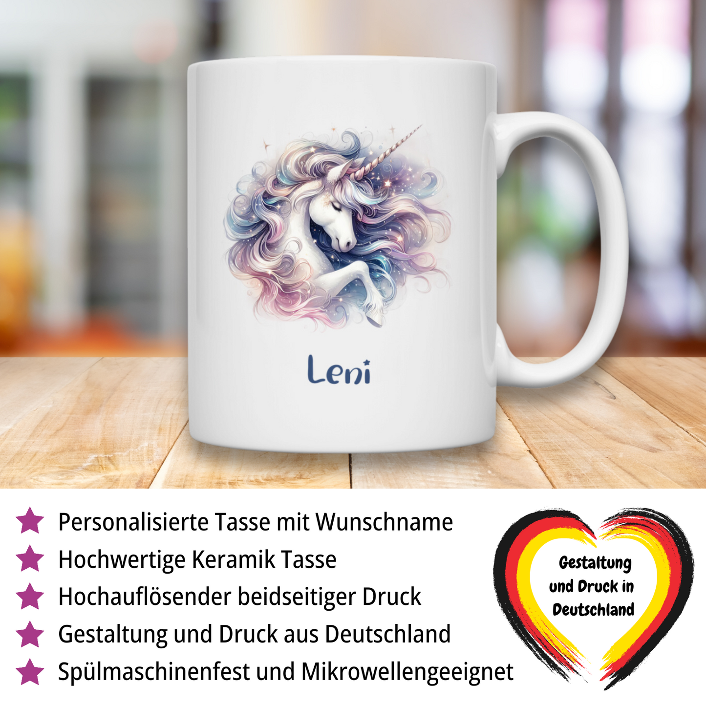 Tasse weiß Einhorn personalisiert mit Wunschname Geschenk Geburtstag